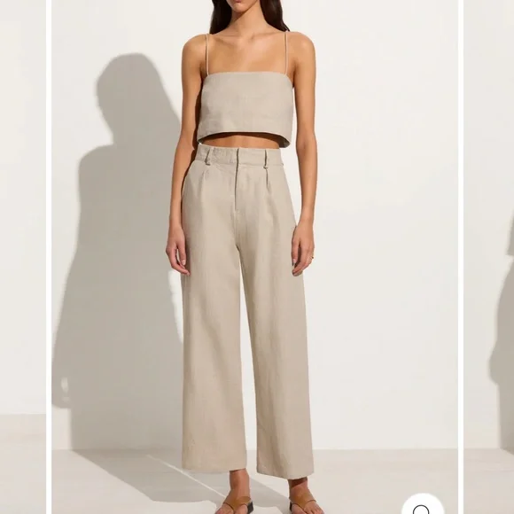 FAITHFULL THE BRAND NEW Ida Linen Wide Leg Pants Natural 6 M - Picture 3 of 10